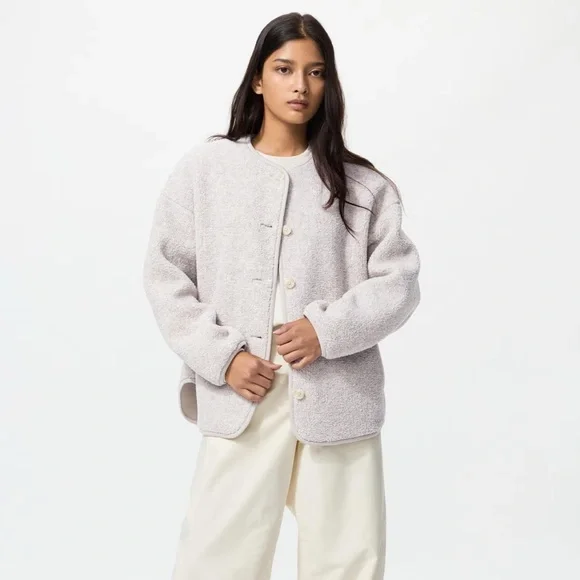 Uniqlo Olive Pile Lined Fleece Relaxed Cardigan - Picture 3 of 3